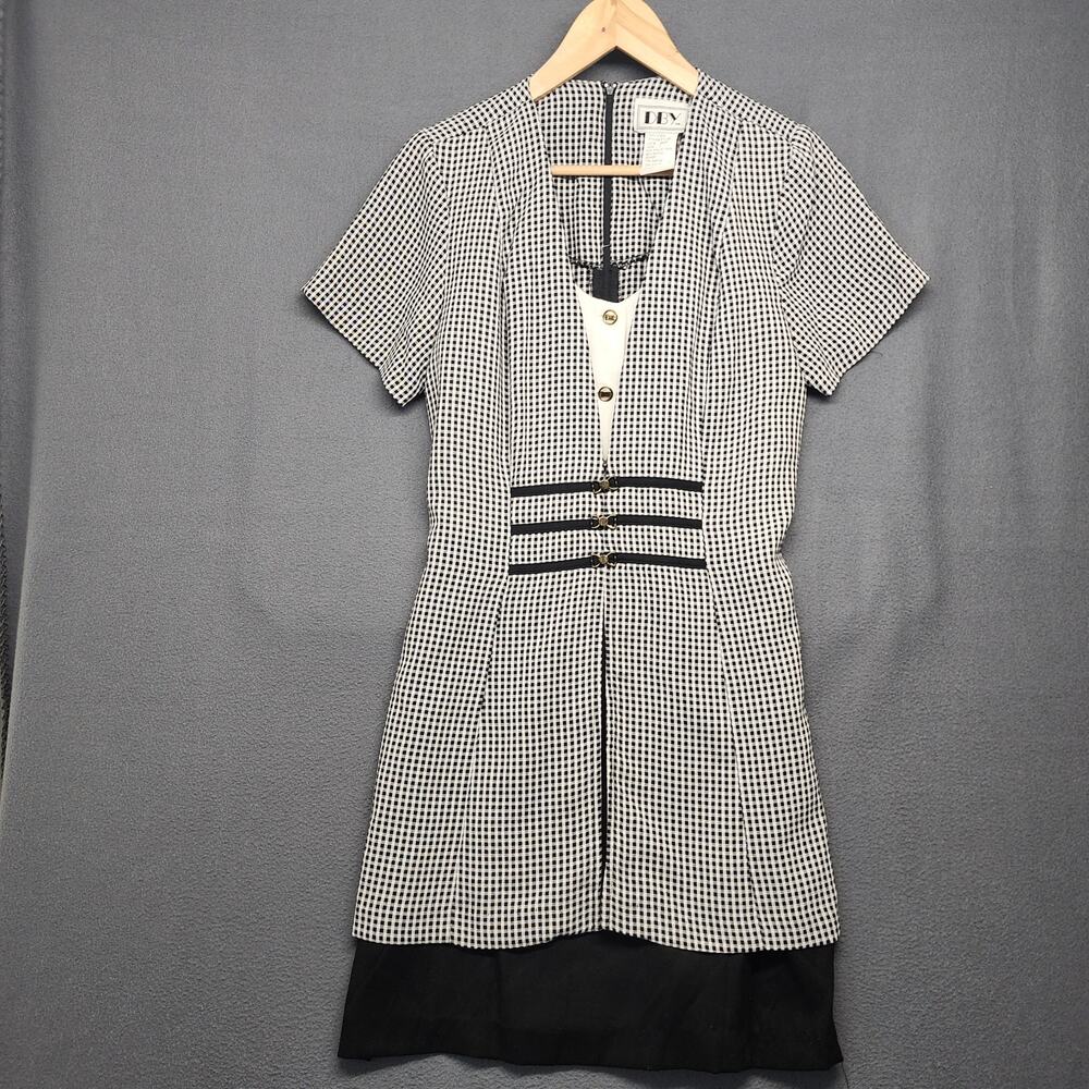 Vintage DBY Dress Womens Sz 7 Black White Gingham Check 90s Y2K Office Business